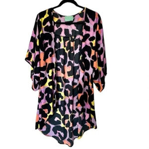 Judith March Women’s Short Sleeve Purple Colorful Leopard Print Kimono Sz M GUC